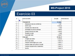 www.profsilasserpa.jimdo.comProfº Silas SerpaProfº Silas Serpa
Exercício 03
MS-Project 2010
 