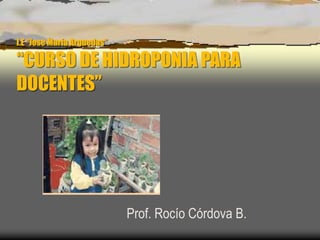 I.E “Jose María Arguedas”
“CURSO DE HIDROPONIA PARA
DOCENTES”
Prof. Rocío Córdova B.
 