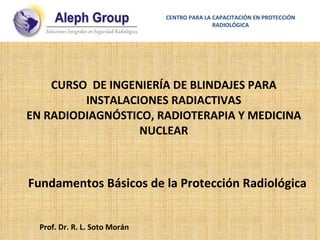 CURSO  DE INGENIERÍA DE BLINDAJES PARA INSTALACIONES RADIACTIVAS EN RADIODIAGNÓSTICO, RADIOTERAPIA Y MEDICINA NUCLEAR Fundamentos Básicos de la Protección Radiológica Prof. Dr. R. L. Soto Morán CENTRO PARA LA CAPACITACIÓN EN PROTECCIÓN RADIOLÓGICA 