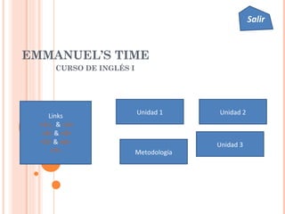 EMMANUEL’S TIME CURSO DE INGLÉS I Unidad 1 Unidad 2 Unidad 3 Links <1>,   &  <2> <3>  &  <4> <5>  &  <6> <7> Metodología Salir 
