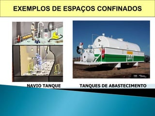 EXEMPLOS DE ESPAÇOS CONFINADOS
NAVIO TANQUE TANQUES DE ABASTECIMENTO
 