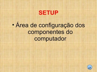 SETUP Área de configuração dos componentes do computador 45 