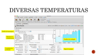 Perfil de brassagem
Rampas de
temperatura
Gráfico de evolução
Condições de
produção
Água de sparge
 