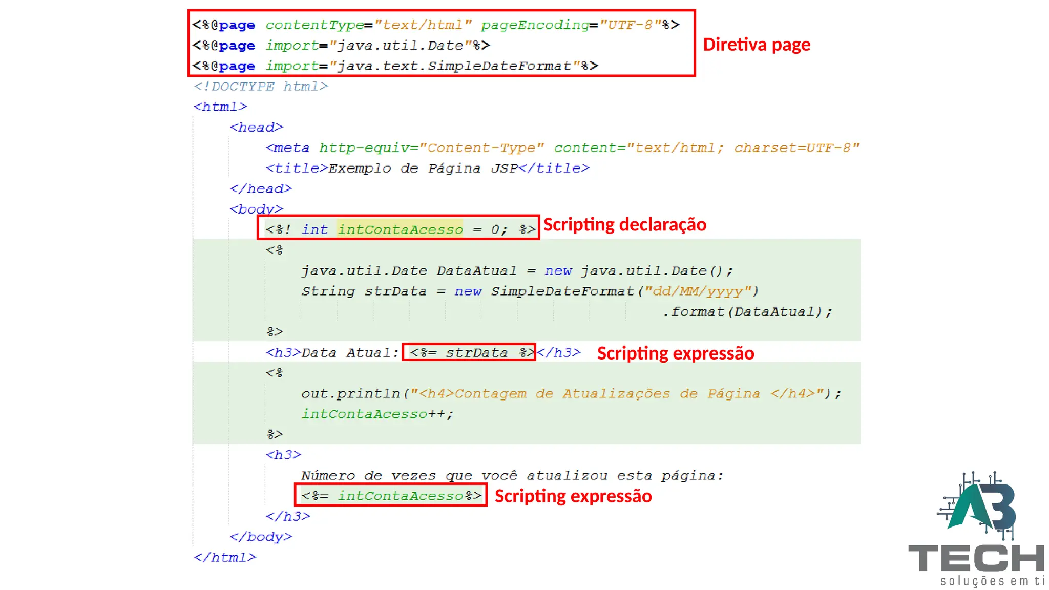 Diretiva page
Scripting declaração
Scripting expressão
Scripting expressão
 