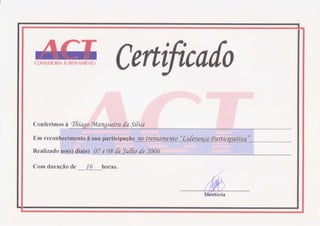Certificado do Curso de Liderança Participativa