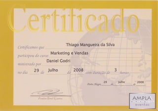 Certificado do Curso de Marketing e Vendas com Daniel Godri