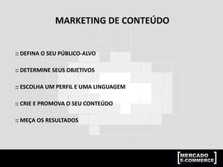 :: CONSTRUA UMA REPUTAÇÃO DIGITAL
:: Pegue o depoimento dos seus clientes satisfeitos em vídeos e textos.
:: Publique os depoimentos e reportagens sobre sua empresa em sites
conceituados na internet.
:: Anuncie em sites, blogs e portais conceituados através da Rede de Display do
Google.
:: Utilize o Plugin Social do Facebook em seu site e blog.
:: Gere conversa em volta de sua marca.
:: Tenha uma identidade própria.
 