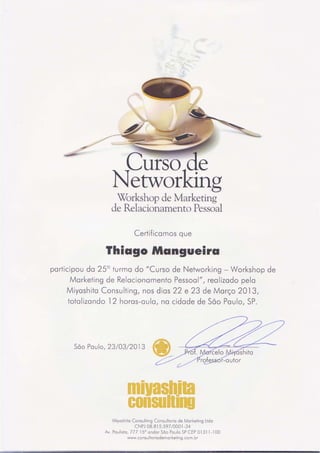 Certificado do Curso de Networking e Marketing de Relacionamento Pessoal