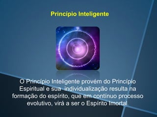 Princípio Inteligente

O Princípio Inteligente provém do Princípio
Espiritual e sua individualização resulta na
formação do espírito, que em contínuo processo
evolutivo, virá a ser o Espírito Imortal.

 