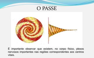O PASSE
É importante observar que existem, no corpo físico, plexos
nervosos importantes nas regiões correspondentes aos centros
vitais.
 