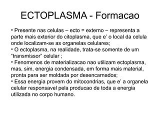 ECTOPLASMA - Formacao <ul><li>Presente nas celulas – ecto = externo – representa a parte mais exterior do citoplasma, que ...