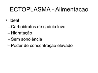 ECTOPLASMA - Alimentacao <ul><li>Ideal </li></ul><ul><li>- Carboidratos de cadeia leve </li></ul><ul><li>- Hidratação </li...
