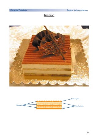 39
Tiramisù
Curso de Pastelería Recetas: tartas modernas
Cacao en polvo
Bizcocho clásico
Mascarpone
 