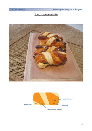 91
Kranz wiennesserie
Curso de Pastelería Recetas: productos para el desayuno
Hojaldre
Pasta brioche
Pasas y naranjas confitadas
Puré de albaricoque
 