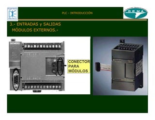 MÓDULOS EXTERNOS.-
PLC - INTRODUCCIÓN
3.- ENTRADAS y SALIDAS
 