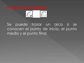 Arcos con tres puntos
Se puede trazar un arco si se
conocen el punto de inicio, el punto
medio y el punto final.
 