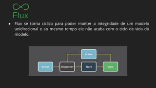 ● Flux se torna ciclico para poder manter a integridade de um modelo
unidirecional e ao mesmo tempo ele não acaba com o ciclo de vida do
modelo.
 