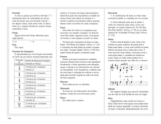 Fermata                                        métrica. O número de baixo (denominador)         Harmonia
         A nota ou pausa que tenha a fermata ( U )   determina qual nota representa a unidade de        1. A combinação de duas ou mais notas
      sobreposta deve ser sustentada um pouco        tempo (essa nota valerá um tempo) e o            musicais tocadas ou cantadas em um acorde.
      mais de tempo que sua duração normal —         número superior (numerador) indica quantas
                                                                                                         2. Uma indicação para que se passe o
      em alguns casos, duas vezes mais. O execu-     destas notas ocorrerão em cada compasso.
                                                                                                      canto em uníssono para vozes, como, por
      tante ou o regente decide por quanto tempo
                                                     Frase                                            exemplo, no quarto sistema de “Eu Sei Que
      sustentará a nota.
                                                        Uma série de notas ou compassos que           Vive Meu Senhor” (Hinos, nº 70) ou no sexto
      Finais                                         encerram um sentido completo. Ao final de        sistema de “A Verdade É Nosso Guia” (Hinos,
         Alguns hinos têm finais diferentes para     uma frase existe, algumas vezes, uma pausa       nº 172).
      cada estrofe.                                  na música e uma vírgula ou ponto no texto.
                                                                                                      Haste
       1. 2.                  3.                        Os hinos são compostos de duas ou mais           A linha vertical ligada à nota. Uma nota
      Fine                                           frases. “No Monte do Calvário” (Hinos, nº 113)   sozinha na parte superior da pauta terá a
         Fim, final.                                 é composto de duas frases de quatro compas-      haste para baixo, e uma nota sozinha na parte
                                                     sos cada. “Comigo Habita” (Hinos, nº 97) tem     inferior da pauta terá a haste para cima. A
      Fórmula de Compasso
                                                     quatro frases de quatro compassos cada.          nota que tem duas hastes, uma para cima e
        É representada por uma fração encontrada                                                      outra para baixo, é cantada por ambas as
      no início de um trecho musical indicando sua   Frasear
                                                                                                      vozes. Duas ou mais notas podem ter a
          Fórmula Número de T
                                                        Dividir uma peça musical em unidades
                                                                                                      mesma haste quando seu valor for o mesmo.
                                                                                                           #3 £
                             empos por Compasso
            de                                       menores (frases) para torná-la mais agradável.
         Compasso Unidade de Tempo

                                                                                                         & 4 œ œ œ œ
               2
                                                     Geralmente, a frase apresenta uma elevação
                                                                                                                                           œ
               2       2 tempos por compasso
                       mínima (h)
                                                     suave e natural e um decréscimo em volume
                                                     ou intensidade. Com freqüência, a última nota            œ œ œ                        œ
               2                                                                                                £ J
               4       2 tempos por compasso         de uma frase é reduzida em volume e encur-
                                                     tada para permitir respirar-se antes do início

                                                                                                                 £ œj œ
                       semínima (q)
               3
                                                                                                              Ó   meu Pai,                 tu
                                                     da frase seguinte.
               4       3 tempos por compasso
                                                                                                           #3 œ                            œ
                                                                                                         ? 4
                       semínima (q)                  Giocoso
               4                                       Num estilo jocoso ou divertido.                             J
               4       4 tempos por compasso
                       semínima (q)                  Glissando
                6
                8      6 tempos por compasso            Ao tocar-se um instrumento de teclado,
                                                                                                      Híbrido
                                                                                                         Um registro (órgão) que assume característi-
                       colcheia (e )                 deslizar o dedo de uma tecla para outra.         cas de mais de uma família de sons do órgão.
                9
                8      9 tempos por compasso
                       colcheia (e )
                                                     Grave
                                                       Em estilo lento e solene.
                                                                                                      Hino

               12
                                                                                                         Originalmente, texto escrito em louvor a

                8      12 tempos por compasso
                       colcheia (e )
                                                                                                      Deus. Este termo inclui agora uma ampla varie-
                                                                                                      dade de músicas sagradas. A música acrescida
                                                                                                      ao texto é chamada, adequadamente, de arran-



146
 