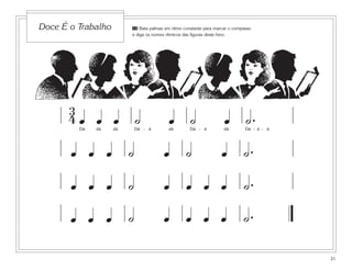 Doce É o Trabalho        12 Bata palmas em ritmo constante para marcar o compasso
                         e diga os nomes rítmicos das figuras deste hino.




      3
      4œ œ œ ˙                               œ ˙                        œ ˙.
         Dá   dá    dá       Dá - á        dá         Dá - á            dá    Dá - á - á




       œ œ œ             ˙               œ          ˙                  œ     ˙.
       œ œ œ             ˙               œ          œ œ œ                    ˙.
       œ œ œ             ˙               œ          œ œ œ                    ˙.

                                                                                           21
 