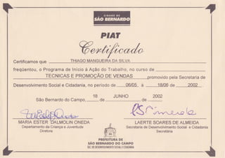 Certificado do Curso de Técnicas e Promoção de Vendas