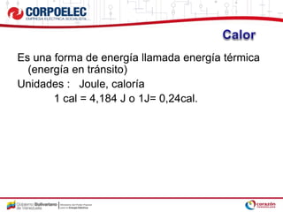 Es una forma de energía llamada energía térmica
(energía en tránsito)
Unidades : Joule, caloría
1 cal = 4,184 J o 1J= 0,24cal.
 