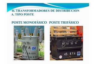 II. TRA SFORMADORES DE DISTRIBUCIÓ
A. TIPO POSTE
POSTE MONOFÁSICO POSTE TRIFÁSICO
 