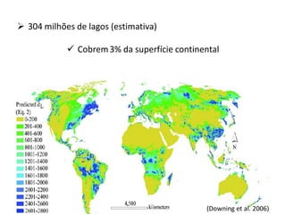  304 milhões de lagos (estimativa)
 Cobrem3% da superfície continental
(Downing et al. 2006)
 