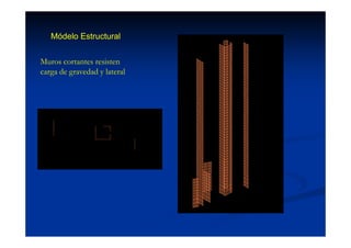 Muros cortantes resisten
carga de gravedad y lateral
Módelo Estructural
 