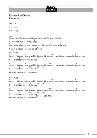 153
Dançar Na Chuva
Fernandinho
Tom: D
(intro)
(riff 1)
D
Novo caminho para andar,um novo sonho pra sonhar
G
O deserto não é o meu lugar
D
Uma nova vida Ele prometeu a todo aquele que Nele crê
G
O mar a nossa frente se abrirá
(refrão)
D A Bm A
Nova criatura sou o velho homem já morreu vou dançar naquela terra que
G F#m Em A
Ele prometeu eu vou eu vou
D A Bm A
Nova criatura sou o velho homem já morreu vou dançar naquela terra que
G F#m Em A
Ele prometeu eu vou eu vou
Eu vou dançar na chuvaaaaa!!!!!!
(refrão)
D A Bm A
Nova criatura sou o velho homem já morreu vou dançar naquela terra que
G F#m Em A
Ele prometeu eu vou eu vou
D A Bm A
Nova criatura sou o velho homem ja morreu vou dançar naquela terra que
G F#m Em A
Ele prometeu eu vou eu vou
Bm (no final)
Eu vou dançar na chuvaaaaa!!!!!!
 