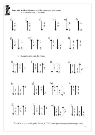 Exercícios práticos. Observe os dedos e as setas e bom ensaio
           a) Exercícios com 3 a 5 notas




       b) Exercícios com mais de 5 notas




...Tocai bem e com alegria. Salmos. 33-3         (http://prrsoaresamigodedeus.blogspot.com/)
                                                                                               27
 