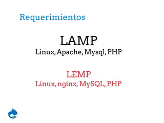 Requerimientos
LAMP
Linux,Apache,Mysql,PHP
LEMP
Linux,nginx,MySQL,PHP
 