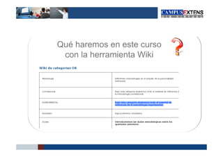 Qué haremos en este curso
 con la herramienta Wiki
 