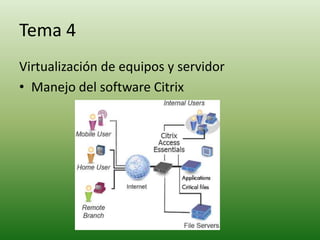 Tema 4Virtualización de equipos y servidorManejo del software Citrix