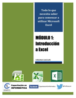 Todo lo que necesita saber para comenzar a utilizar Microsoft Excel MÓDULO 1: Introducción a Excel VIRGINIA CACCURI /CapacitacionEnInformatica Capacitación en INFORMÁTICA @ProfCaccuri  