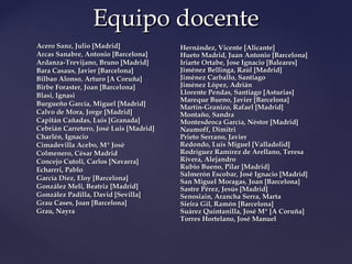 Equipo docenteEquipo docente
Acero Sanz, Julio [Madrid]Acero Sanz, Julio [Madrid]
Arcas Sanabre, Antonio [Barcelona]Arcas Sanabre, Antonio [Barcelona]
Ardanza-Trevijano, Bruno [Madrid]Ardanza-Trevijano, Bruno [Madrid]
Bara Casaus, Javier [Barcelona]Bara Casaus, Javier [Barcelona]
Bilbao Alonso, Arturo [A Coruña]Bilbao Alonso, Arturo [A Coruña]
Birbe Foraster, Joan [Barcelona]Birbe Foraster, Joan [Barcelona]
Blasi, IgnasiBlasi, Ignasi
Burgueño García, Miguel [Madrid]Burgueño García, Miguel [Madrid]
Calvo de Mora, Jorge [Madrid]Calvo de Mora, Jorge [Madrid]
Capitán Cañadas, Luis [Granada]Capitán Cañadas, Luis [Granada]
Cebrián Carretero, José Luis [Madrid]Cebrián Carretero, José Luis [Madrid]
Charlén, IgnacioCharlén, Ignacio
Cimadevilla Acebo, Mª JoséCimadevilla Acebo, Mª José
Colmenero, César MadridColmenero, César Madrid
Concejo Cutoli, Carlos [Navarra]Concejo Cutoli, Carlos [Navarra]
Echarrri, PabloEcharrri, Pablo
García Díez, Eloy [Barcelona]García Díez, Eloy [Barcelona]
González Meli, Beatriz [Madrid]González Meli, Beatriz [Madrid]
González Padilla, David [Sevilla]González Padilla, David [Sevilla]
Grau Cases, Joan [Barcelona]Grau Cases, Joan [Barcelona]
Grau, NayraGrau, Nayra
Hernández, Vicente [Alicante]Hernández, Vicente [Alicante]
Hueto Madrid, Juan Antonio [Barcelona]Hueto Madrid, Juan Antonio [Barcelona]
Iriarte Ortabe, Jose Ignacio [Baleares]Iriarte Ortabe, Jose Ignacio [Baleares]
Jiménez Bellinga, Raúl [Madrid]Jiménez Bellinga, Raúl [Madrid]
Jiménez Carballo, SantiagoJiménez Carballo, Santiago
Jiménez López, AdriánJiménez López, Adrián
Llorente Pendas, Santiago [Asturias]Llorente Pendas, Santiago [Asturias]
Mareque Bueno, Javier [Barcelona]Mareque Bueno, Javier [Barcelona]
Martín-Granizo, Rafael [Madrid]Martín-Granizo, Rafael [Madrid]
Montaño, SandraMontaño, Sandra
Montesdeoca García, Néstor [Madrid]Montesdeoca García, Néstor [Madrid]
Naumoff, DimitriNaumoff, Dimitri
Prieto Serrano, JavierPrieto Serrano, Javier
Redondo, Luis Miguel [Valladolid]Redondo, Luis Miguel [Valladolid]
Rodríguez Ramírez de Arellano, TeresaRodríguez Ramírez de Arellano, Teresa
Rivera, AlejandroRivera, Alejandro
Rubio Bueno, Pilar [Madrid]Rubio Bueno, Pilar [Madrid]
Salmerón Escobar, José Ignacio [Madrid]Salmerón Escobar, José Ignacio [Madrid]
San Miguel Moragas, Joan [Barcelona]San Miguel Moragas, Joan [Barcelona]
Sastre Pérez, Jesús [Madrid]Sastre Pérez, Jesús [Madrid]
Senosiain, Arancha Serra, MartaSenosiain, Arancha Serra, Marta
Sieira Gil, Ramón [Barcelona]Sieira Gil, Ramón [Barcelona]
Suárez Quintanilla, José Mª [A Coruña]Suárez Quintanilla, José Mª [A Coruña]
Torres Hortelano, José ManuelTorres Hortelano, José Manuel
 