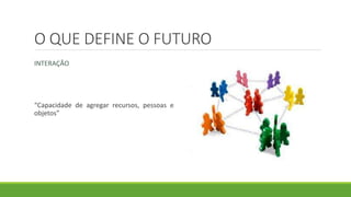 O QUE DEFINE O FUTURO
INTERAÇÃO
“Capacidade de agregar recursos, pessoas e
objetos”
 