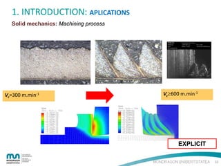 1. INTRODUCTION: APLICATIONS
Solid mechanics: Machining process

Vc=300 m.min-1

Vc≥600 m.min-1

EXPLICIT
10

 