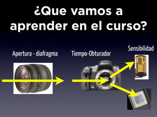 ¿Que vamos a
aprender en el curso?
                                          Sensibilidad
Apertura - diafragma   Tiempo-Obturador
 