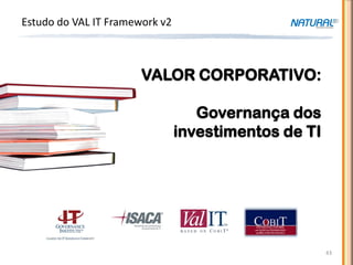 Estudo do VAL IT Framework v2



                       VALOR CORPORATIVO:

                                   Governança dos
                                investimentos de TI




                                                      43
 