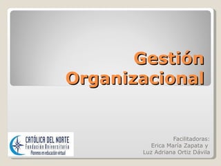 Gestión
Organizacional


                  Facilitadoras:
          Erica María Zapata y
       Luz Adriana Ortiz Dávila
 