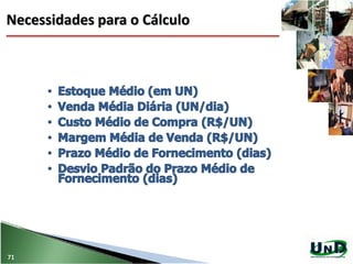 71
Necessidades para o Cálculo
 