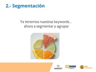 2.- Segmentación 
Ya tenemos nuestras keywords… 
ahora a segmentar y agrupar 
 