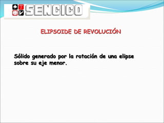 ELIPSOIDE DE REVOLUCIÓN
Sólido generado por la rotación de una elipse
sobre su eje menor.
 