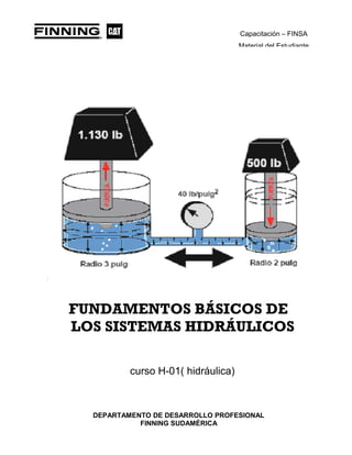 Capacitación – FINSA
Material del Estudiante
FUNDAMENTOS BÁSICOS DE
LOS SISTEMAS HIDRÁULICOS
curso H-01( hidráulica)
DEPARTAMENTO DE DESARROLLO PROFESIONAL
FINNING SUDAMÉRICA
 