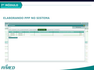 2º MÓDULO
PCMSO
7° MÓDULO
ELABORANDO PPP NO SISTEMA
 