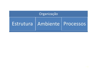 118
Organização
Estrutura Ambiente Processos
 