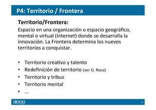 P4:	
  Territorio	
  /	
  Frontera	
  
Territorio/Frontera:	
  	
  
Espacio	
  en	
  una	
  organización	
  o	
  espacio	
...