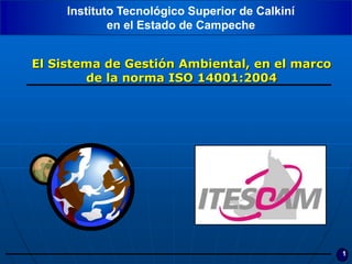 1
El Sistema de Gestión Ambiental, en el marco
de la norma ISO 14001:2004
Instituto Tecnológico Superior de Calkiní
en el Estado de Campeche
 