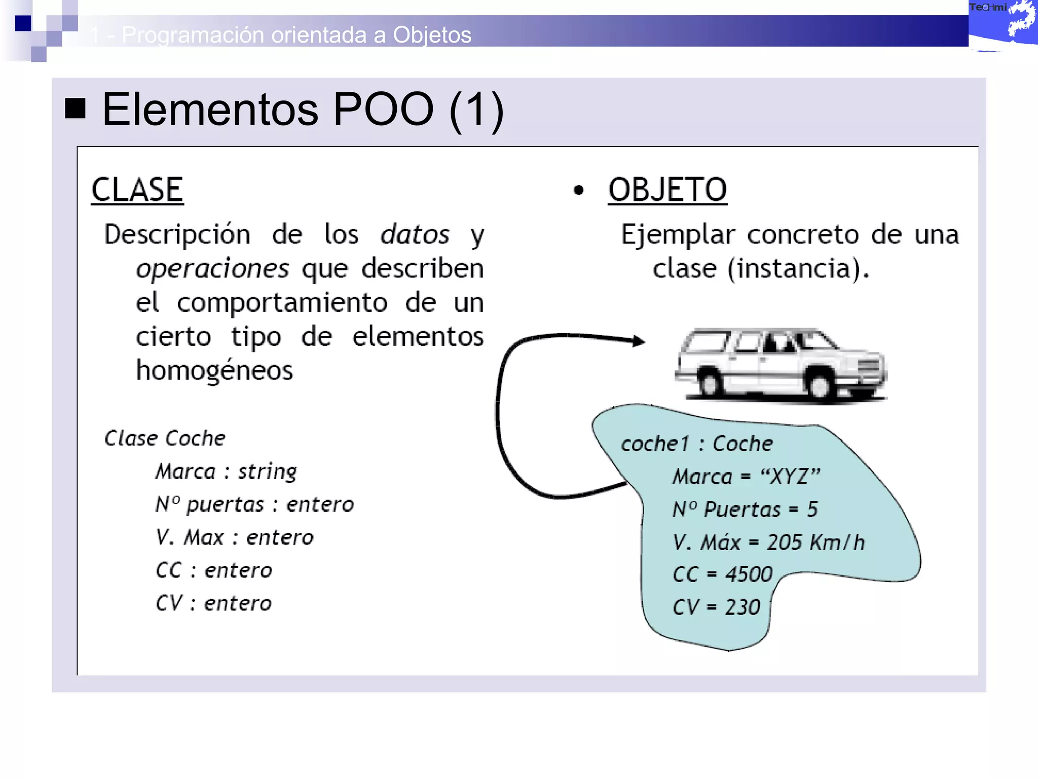 1 - Programación orientada a Objetos Elementos POO (1) 
