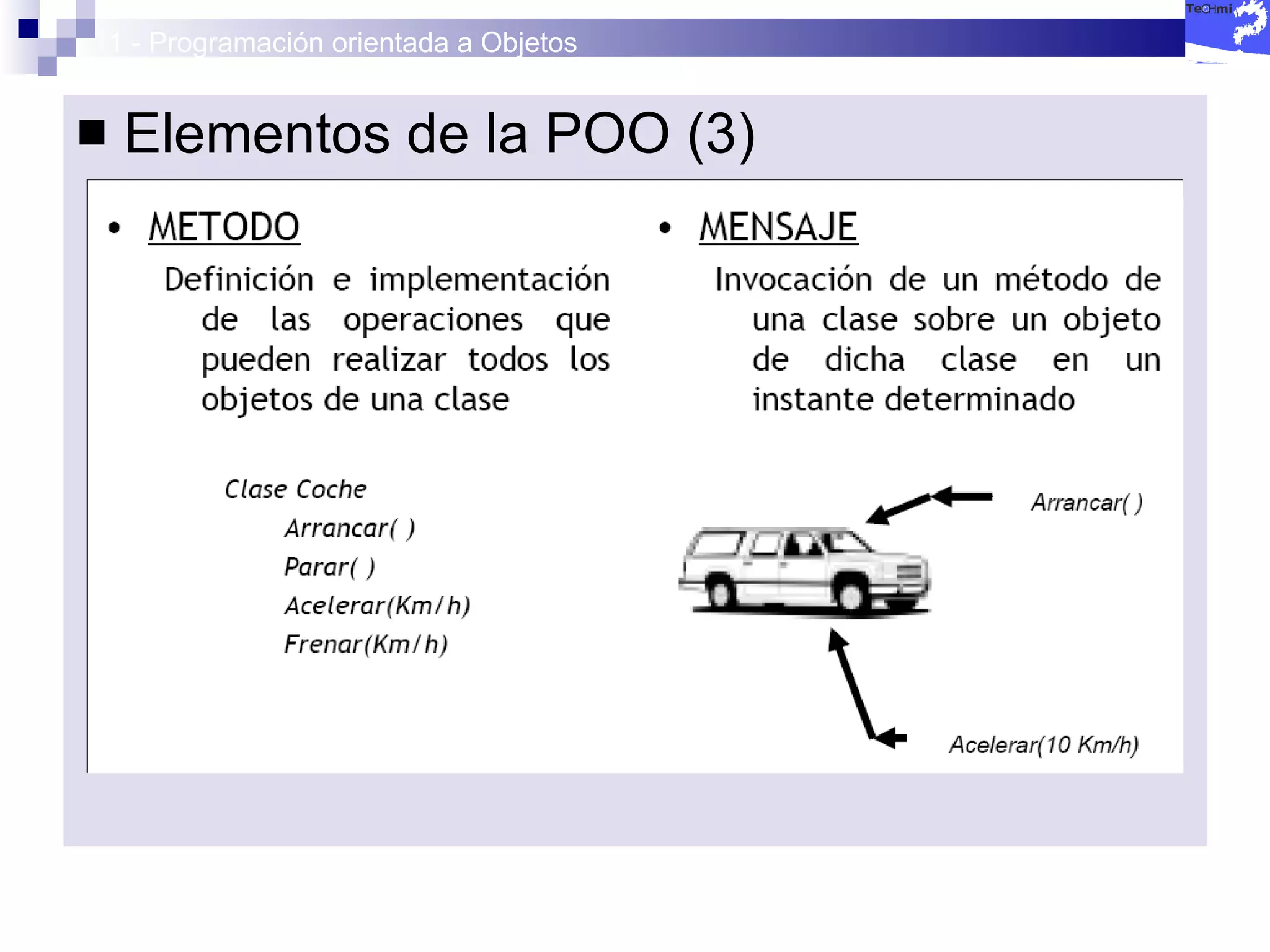 1 - Programación orientada a Objetos Elementos de la POO (3) 